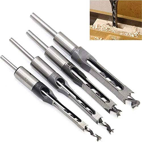 broca cuadrada para madera， Juego de 4 brocas cuadradas for taladro de madera, cinceles for mortaja y sierras de corona for carpintería, kits de brocas de cincel for mortaja.