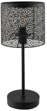 Happy Homewares Classic and Chic Moroccan Themed Matte Black Table Lamp with Inline Switch | 39cm x 17cm | for Bedside Office Lounge Bedroom etc