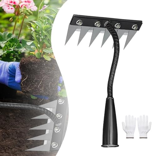 Rastrillo Cultivador De Jardín, Multidientes De Acero Al Carbono, Desmalezador De Hierro 2025 2.0 for Césped, 5/6/7/8 Dientes De Acero Al Carbono, Extractor Manual De Alta Resistencia for Jardín.(6 te