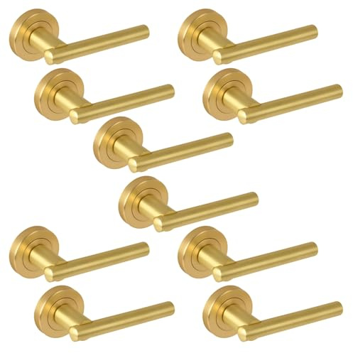 Hunta HANDLEZONE® 5 Sets Solus Lever On Round Rose Door Handles, Internal Passage Latch Handles - Brushed Brass