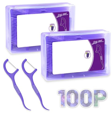 100 palillos de dientes, palillos de dientes aromatizados, palillos de hilo dental con sabor a uva para un aliento fresco, portátiles.