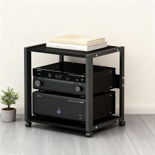 SOFACHEN Mobile Stereo Hi Fi Rack Audio, Mobile HiFi Rack Audio Multistrato con Ruote Universali, Struttura Solida, Supporto per Componenti AV per Soggiorno, Sala Teatro(Style 1)