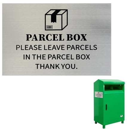 Parcel Box Sign, Stainless Steel Delivery Sign 15 x 10 cm, Self-Adhesive Weatherproof Parcel Sticker for Home Office Deliveries