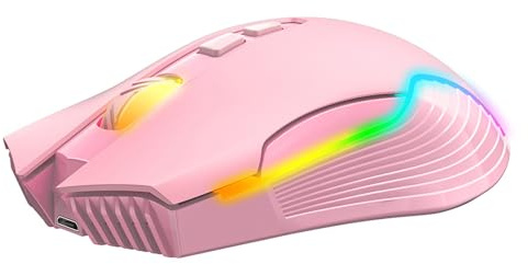 SUNGOOYUE Kabellose Gaming-Maus mit 5 DPI-Stufen, Wiederaufladbarem 700-mAh-, Ergonomischem Design, Tragbar für PC- und Laptop-Gaming (PINK)