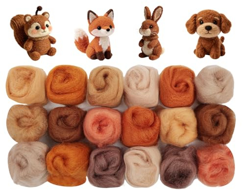 Ainiv 18 Farben Nadelfilz Set, 9 Farben je 3 Gramm Märchenwolle, Filzen Basic Kit für Starter, Filzwolle Trockenfilzen für Heimwerker, Handspinnen und DIY-Kreationen (Braune Serie)