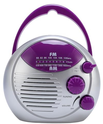 Kuuleyn Water Proof Shower Radio, IPX4 Portable AM FM Radio with Hanging Hook, Battery Powered for Bathroom Kitchen Outdoor Use