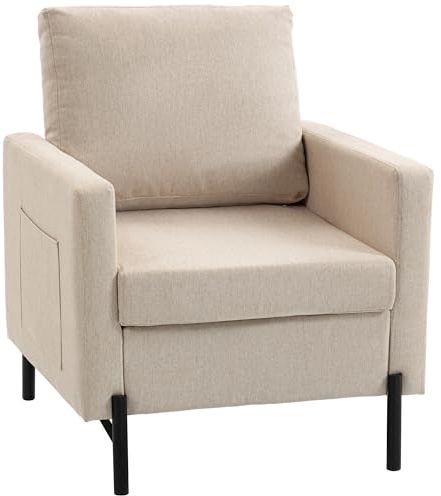 HOMCOM Fauteuil de Salon Rembourré avec Accoudoirs Canapé 1 Place Beige