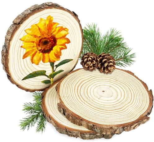 Isrcivcs 3 Pezzi Dischi Legno Naturale da Decorare, Diametro 18-20cm, Base di Legno Rotonda con Corteccia, Per l'Artigianato e fai da te, artigianato, matrimoni e Decorazione di festival
