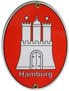 Hamburg HH Emaille Schild Hamburg 11,5 x 15 cm Emailschild Oval.