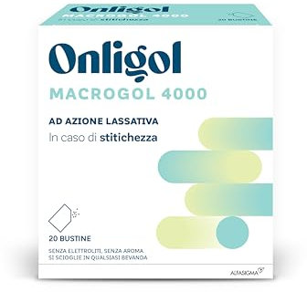 Onligol Lassativo a base di Macrogol 4000, Particolarmente Utile per Soggetti che Soffrono di Stipsi, 20 Bustine da 10g, l'imballaggio può variare