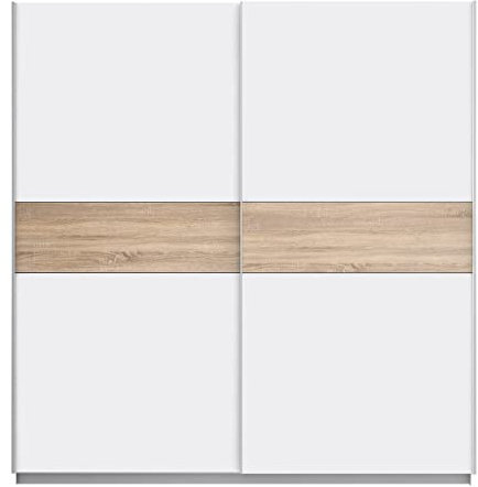 FORTE Winner Plus Armadio ad ante scorrevoli, in legno derivato, bianco combinato con rovere Sonoma, 200,1 x 209,7 x 61,2 cm