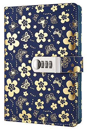 Yakri Journal en Cuir PU écriture Carnet,Journal Ligné Carnet de Notes avec Serrure à combinaison Cahier Journal Bloc-notes Tpn102 Golden flowers