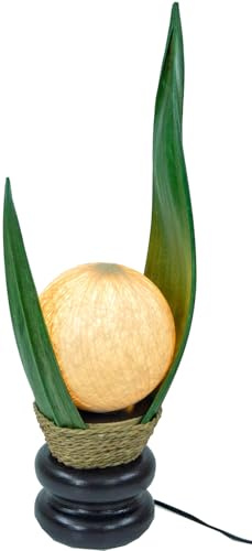 Guru-Shop Lampe de Table Feuilles de Palmier / Lampe de Table, à la Main Bali à Partir de Matériaux Naturels, Bois de Palmier - Modèle 12 Palmera Vert, 52x15x15 cm