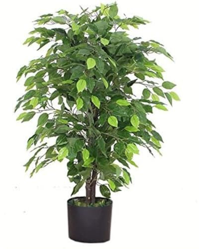 Leaf LEAF - 7088 Design UK 90cm Artificial Ficus Tree/Plant-Large Bushy Shape Black Plastic Pot, Green Bushy Ficus