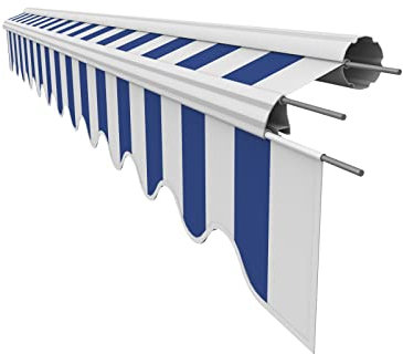 VANA Markisenstoff mit Volant für 4 x 2,5 m Markisen Ersatzstoff Markisentuch Bespannung Sonnenschutz fertig genäht Maß Tuch 3,83 x 2,5 m Volant 3,83 x 0,21 m Design SPD022