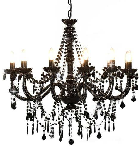 vidaXL Kronleuchter mit Perlen Deckenleuchte Deckenlampe Kristall Lüster Hängeleuchte Hängelampe Pendelleuchte Pendellampe Schwarz 12 x E14-Fassungen