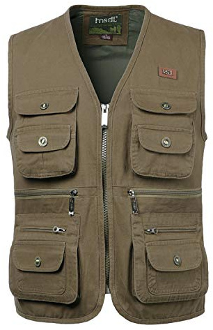 KTWOLEN Uomo Gilet Multitasca Fotografi Gilet da Pesca Caccia Giubbini Reporter Senza Maniche Gilet Sportivo Smanicato da Lavoro, Marrone, M