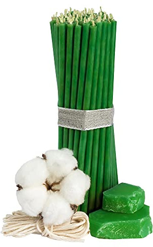 Diveevo Kirchliche Bienenwachskerzen №140-50 Stk. I hochwertige Ritualkerzen L-16 cm Ø-5,0 mm I 30 Min Brenndauer in Grün I 150 g dünne Kerzen tropf- & rauchfrei