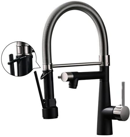 TIMACO Wasserhahn Küche mit Schloss Brause Ausziehbar - 360° Schwenkbarz- Einhebel Mischbatterie & Pull-Down-Spray - Hochdruck - Gebürstetes Nickel und Schwarz