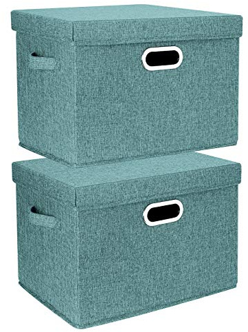 TYEERS Aufbewahrungsbox mit Deckel Groß, Stoff, Faltbare, Waschbare, Kisten Aufbewahrung mit Deckel, 44x30x29 cm, 2-Stück, Aqua Deep