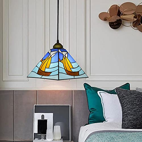 AIBOTY Tiffany Stil Pendelleuchte 12 Wide Segelboot Hängelampe Buntglade Dekoration Deckenbeleuchtung Vintage Design E27 1 Licht für Wohnzimmer Esszimmer Korridor Balkon