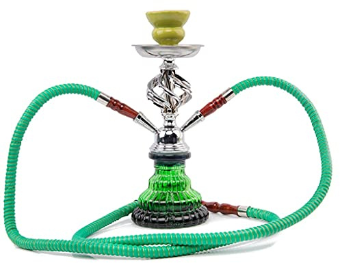 chicha 11 Pouces 2 Tuyau Fait Main Chicha Verre Narguilé D'eau Ensemble avec Narguilé Accessoire pour Cafe Bar Party, Fête Fumer (Color : Green)