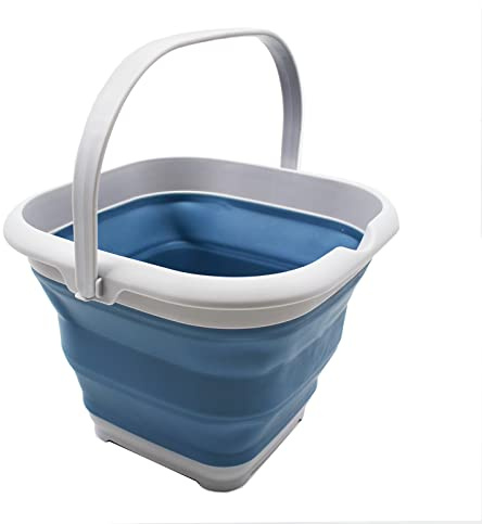SAMMART 8.5L zusammenklappbarer quadratischer praktischer Eimer/Faltbarer quadratischer Wassereimer/tragbare Wanne mit Griff. Größe 31x31cm (Grau/Stahlblau, 1)