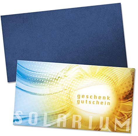 GESCHENKGUTSCHEINcom by POS-HAUER. Gutschein-Set. 50x Gutschein + Kuvert. Für Sonnenbank Bräunungsstudio Solarium, blanko zum selber Ausfüllen.
