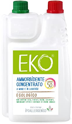 Eko Ammorbidente Lavatrice - 50 Lavaggi 1.1L, Ipoallergenico Senza Profumo, Concentrato Ecobio