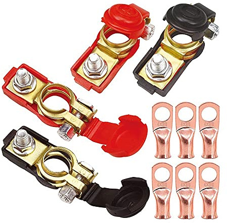 WANGCL 2Pcs Car Battery Terminal Connectors Clamp and Wire Lugs Battery Cable Ends Copper Eyelets Negative and Positive Top Post Copper Resistance for Car Van