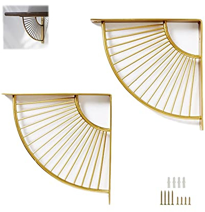 2 stuck Fächerförmig Regalträger, Schwerlastträger Regalkonsole, Wandmontage Winkel-Konsole, Hängende Halterungen, Wanddekoration, für Garten Küche Schlafzimmer (30cm/12in,Gold)