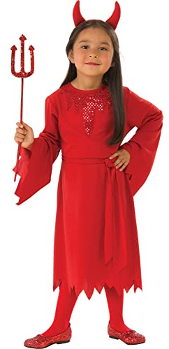 Bristol Novelty 3015545-6000 maskeradkostym djävul, för flickor, röd, ålder: 5–6 år halloween