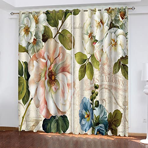 Cortinas Salon Modernas 2 Piezas Opacas Flores De Plantas Rosas Estampadas 220X210Cm Cortinas Dormitorio Habitacion Infantil Juvenil Termicas Aislantes Frio Y Calor Cortinas Ventanas con Ojales