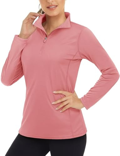Boladeci Womens Quarter Zip Pullover Long Sleeve Sun Shirts Uv Protection Shirts for Women Swim Cloth Ladies Summer Tops UPF Basic 1/2 Zip Water