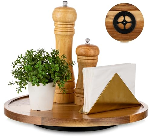 Hanobe Drehteller Holz 360°: Holztablett Rund für Küche Organizer, 30cm | Rolling Tray/Lazy Susan für gewürze organizer, für küche/schrank/arbeitsplatte, servierplatte für esstisch/badezimmer