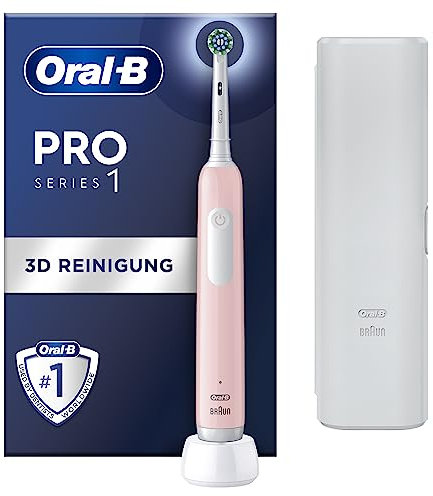 Oral-B Pro Series 1 Elektrische Zahnbürste/Electric Toothbrush, 1 Aufsteckbürste, 3 Putzmodi und Drucksensor für Zahnpflege, Reiseetui, Designed by Braun, pink