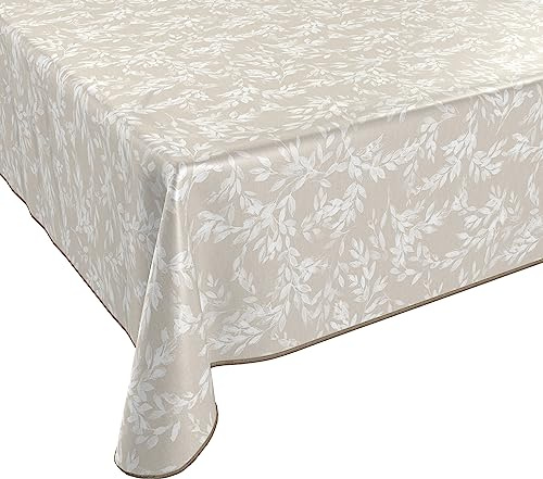 BEAUTEX Wachstuchtischdecke abwaschbar Zweige Beige Rund 140 | Wasserundurchlässig, pflegeleicht, strapazierfähig, für Küche, Esszimmer, Balkon & Garten, ideal zum Basteln mit Kindern