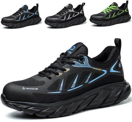 ISOOUS Arbeitsschuhe Herren Sicherheitsschuhe Damen Stahlkappenschuhe Sportlich Atmungsaktiv Schutzschuhe rutschfest Blau 45