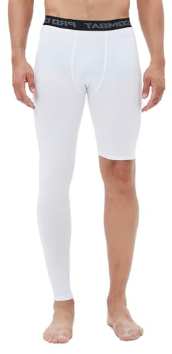 Herr basketsportbyxor, enben, tajt, 1/2 enkelben, kompressionsbyxor, atletiska baselayer, underkläder, Vit-höger-lång, XL