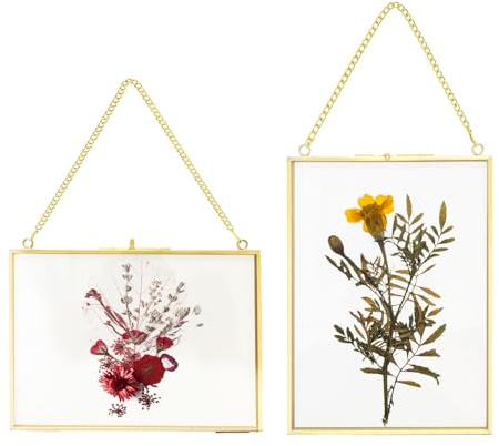 Bocguy Bilderrahmen Glasrahmen für Gepresste Blumen 15 X 20 cm, Doppelseitiger Fotorahmen, Bilderrahmen Gold Metall Desktop Fotorahmen, Getrockneter Blumen Artwork Bild Display Halter