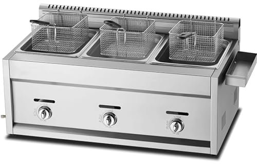 DPDZSW Friteuse à gaz GPL de comptoir en Acier Inoxydable, friteuse à gaz de comptoir Commerciale 10L/20L, pour la Cuisine à Domicile du Restaurant de Frites,3Tank