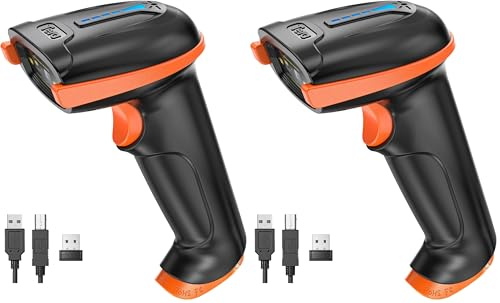 Tera Kabelloser Handheld-Barcode-Scanner 1D Laser Wireless und USB-Wired mit Akkustandsanzeige, Extra Großem Akku 2000mAh und Ergonomischem Design, Patent-Nr.: EU008489413, Upgrade-Modell 5100,Orange