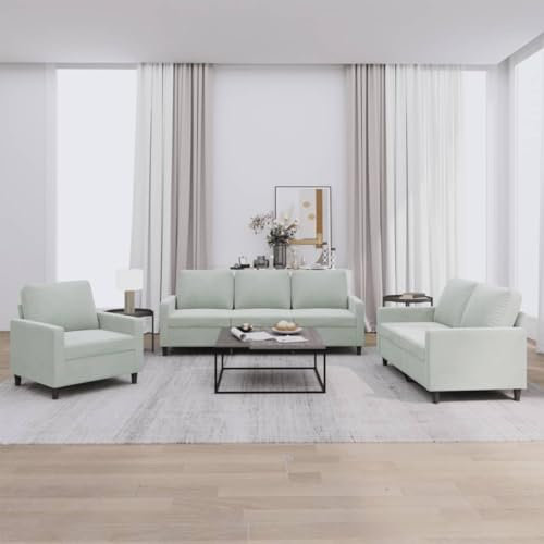 Cozynest 3-TLG Sofagarnitur Sofaset mit Kissen Hellgrau Samt
