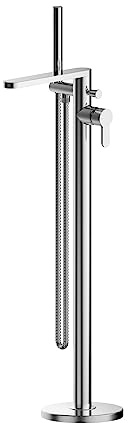 Balterley Bath Mixer Tap with Shower Kit, Freestanding, Tall, Single Lever Round Bath Filler Tap, Round Head Showers for Bathrooms, Bathroom Taps with Shower Head - 180 x 282 x 880mm (Chrome)