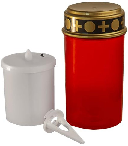 Luce tombale a LED solare, rosso, 7 x 23,5 cm, con picchetto e fiamma tremolante, 2 Volt, 0,08 Watt, 2 lumen, inclusa batteria NI-MH da 1,2 V AAA da 600 mAh