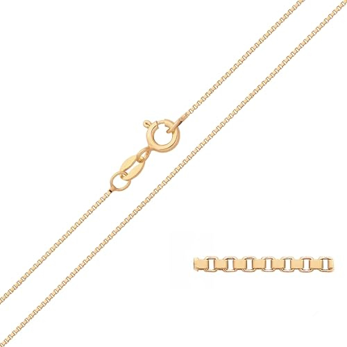 Old English Jewellers Solid 9ct Yellow Gold on Silver 1mm Box Chain Necklace 16 18 20 22 24 inch (22)