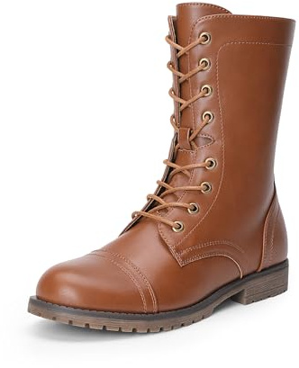 DREAM PAIRS Women's Waterproof Mid Calf Boots Lace-Up Stylish Combat Boots Lightweight Non-Slip Daily Ankle Booties with Fashion and Cool Ladies' Style,Size 6,Brown,SDMB2401W