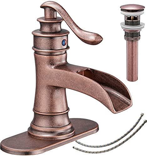 Badezimmer-Wasserhahn, mit Öl eingeriebener Bronze, Wasserfall, Waschbecken, Badarmaturen, Bauernhaus-Auslauf, Toilette, Waschtisch, Deckmontage, Einhandgriff, ein Loch, passender