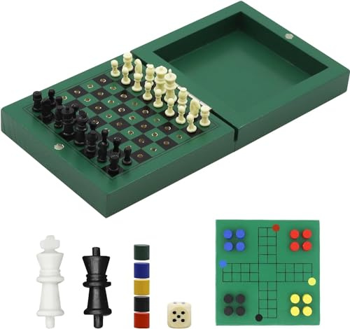 TUNJILOOL Schachspiel, 3 in 1 Schachbrett Holz Hochwertig Schach Dame Backgammon, Tragbares und Faltbares Chess Board Set, Schachspiel Klappbar für Teen Erwachsene Party Reisen (10cm)