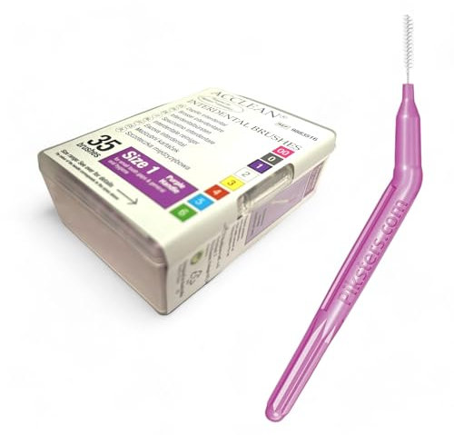 DE Healthcare Products – Piksters (35 Stück), wiederverwendbare Interdentalbürsten, 8 mm lang, Draht-Ø 0,45 mm, Größe 1, zylindrisch, lila